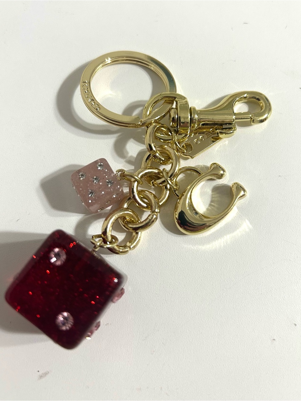 New Limited Edition Coach Red and Pink Dice Cluster Bag Charm with Key Ring